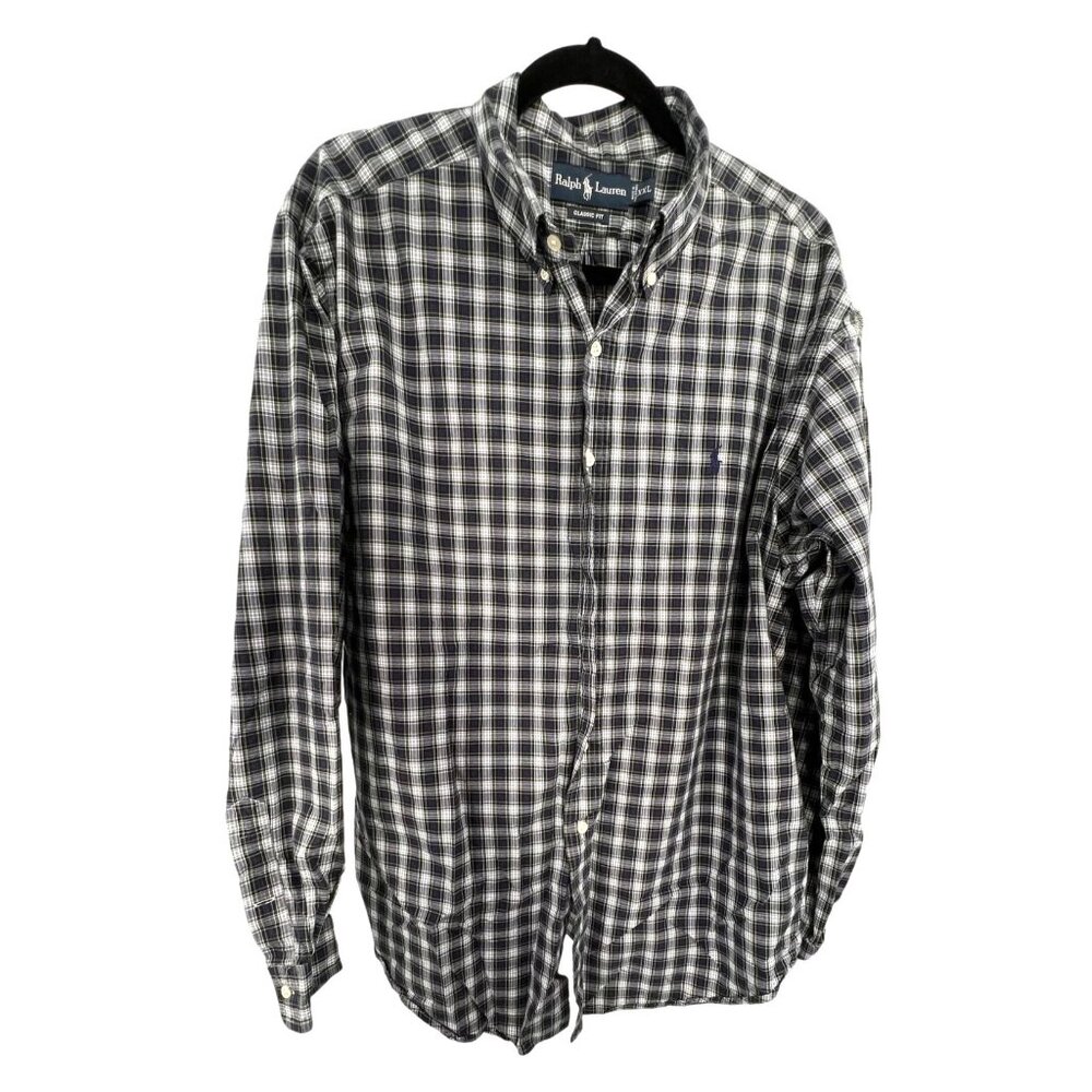 Ralph Lauren Mens Classic Fit Plaid Button-Down Shirt XXL Back Yoke Pleat Collar